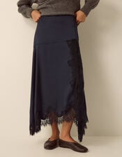 Shelby Satin Lace Maxi Skirt, Blue (NAVY), large