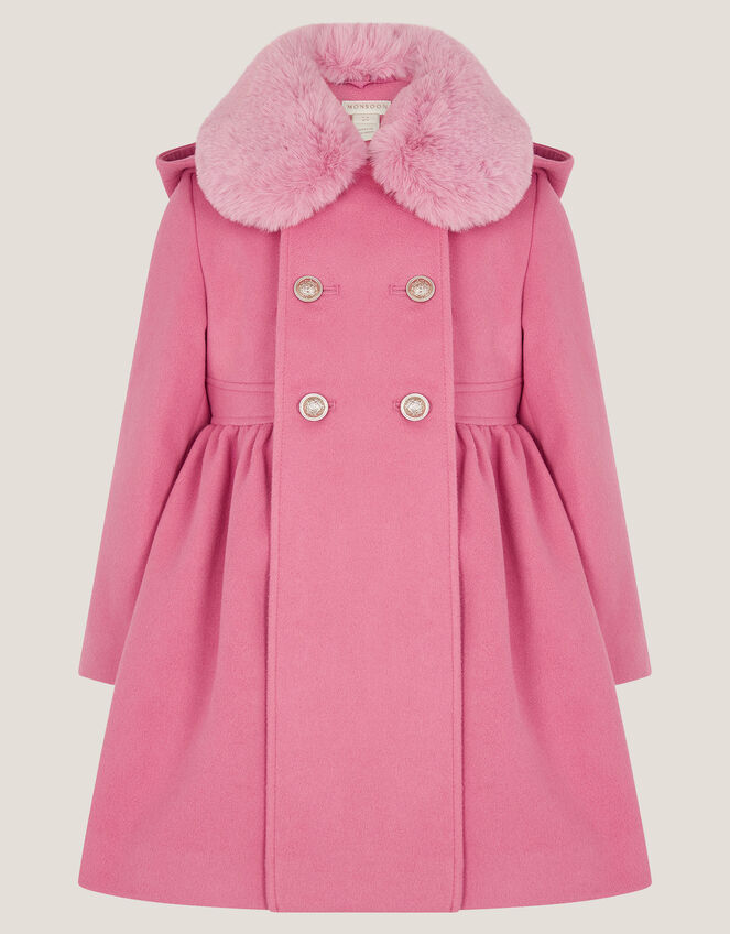 Natalia Faux Fur Collar Double-Breasted Coat, Pink (PINK), large