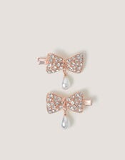 2-Pack Rhinestone Bow Drop Hair Clips, , large