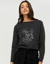 Frenchie Dog Knitted Jumper with Recycled Polyester, Grey (CHARCOAL), large
