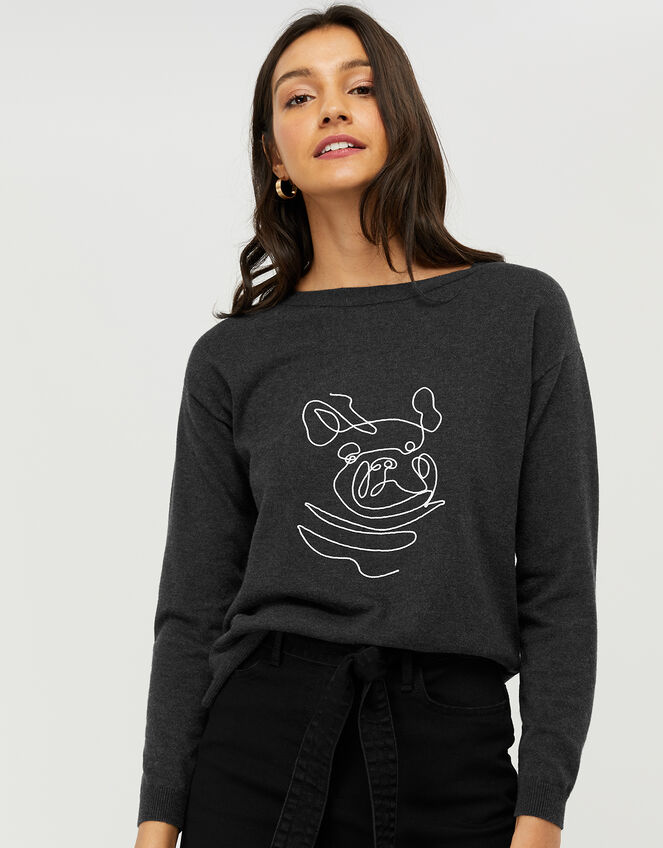 Frenchie Dog Knitted Jumper with Recycled Polyester, Grey (CHARCOAL), large
