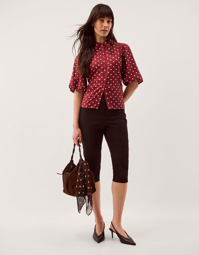 Claire Puff Sleeve Polka Dot Shirt, Red (BERRY), large