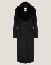 Fearne Faux Fur Collar Long Coat, Black (BLACK), large