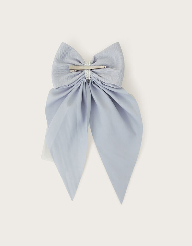 Long Satin Tulle Bow Hair Clip, , large