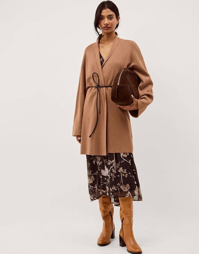 Saskia Tie Front Cardigan, Camel (CAMEL), large