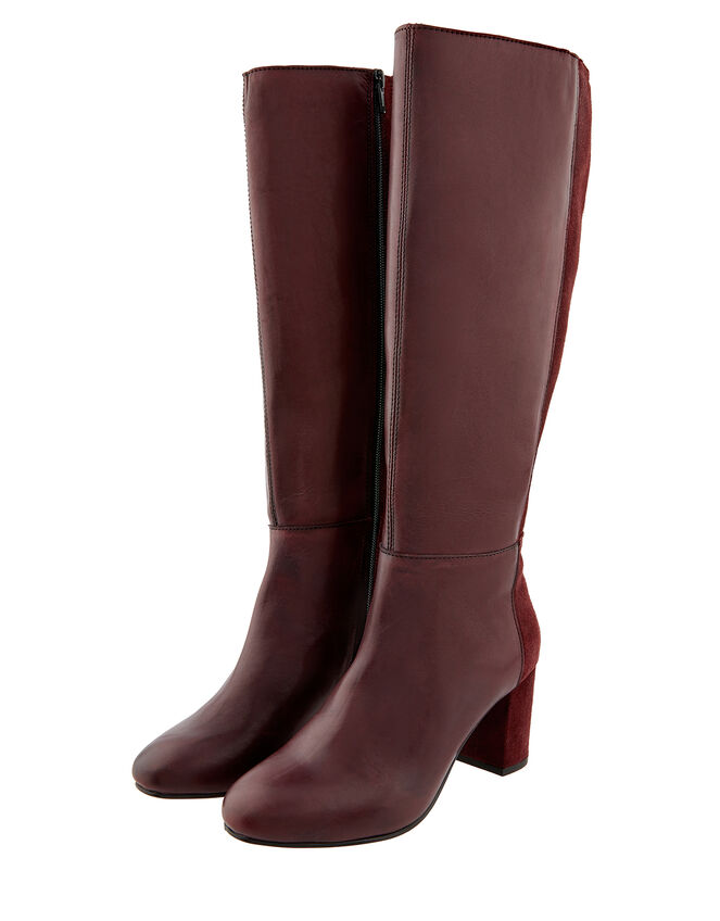 Robyn Long Leather and Suede Boots, Red (BURGUNDY), large
