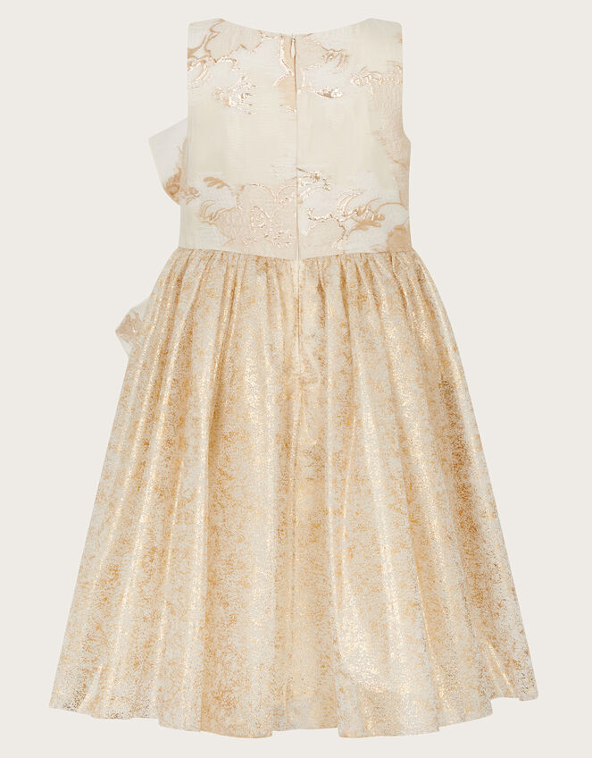 Bennie Bow Jacquard Dress, Gold (GOLD), large