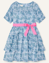 Splodge Printed Frill Midi Dress, Blue (BLUE), large