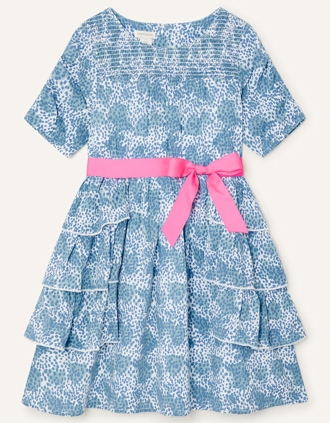Splodge Printed Frill Midi Dress, Blue (BLUE), large