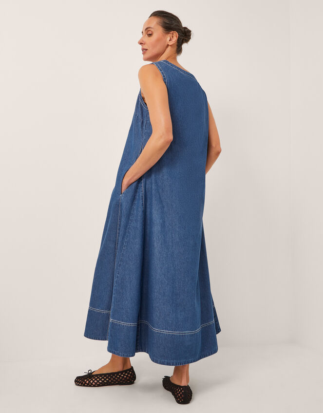 Sara Sleeveless Denim Maxi Dress, Blue (MID AUTHENTIC BLUE), large