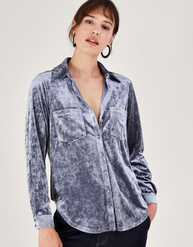 Cleo Velvet Shirt, Silver (SILVER), large
