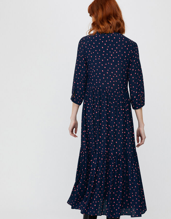 Tilda Tiered Spot Print Midi Dress, Blue (NAVY), large