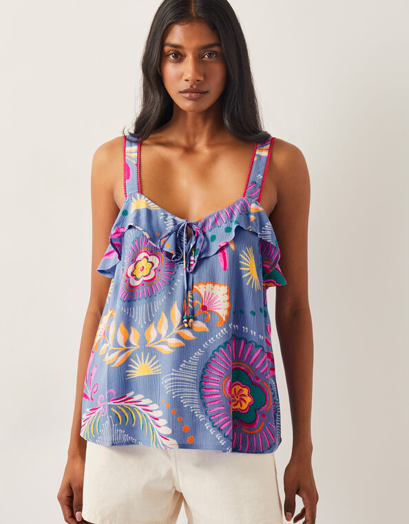 Monika Frill Floral Print Cami Top, Blue (BLUE), large