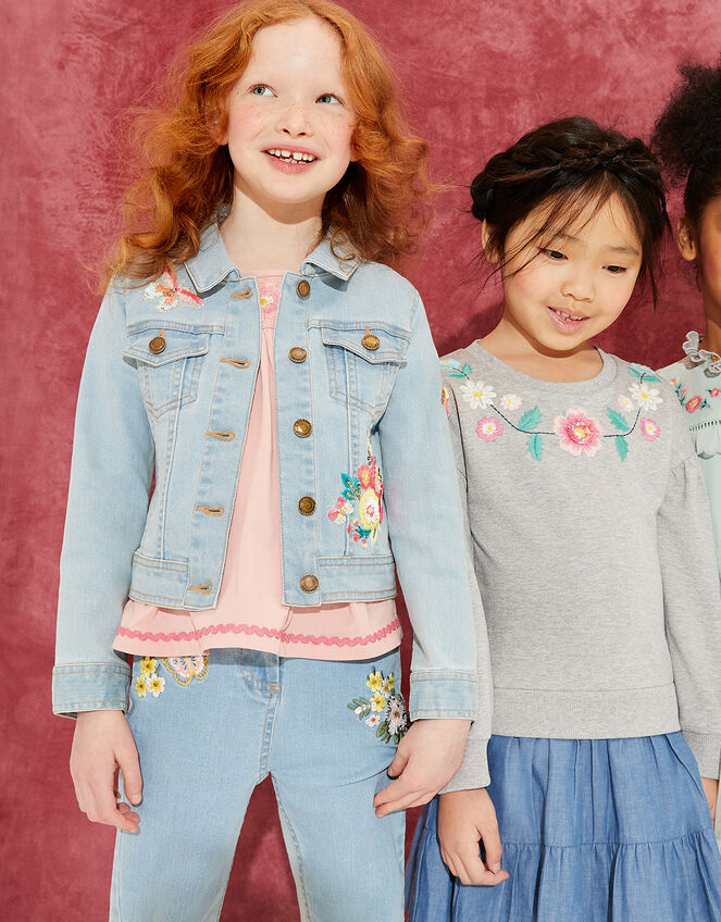 Butterfly and Flower Denim Jacket, Blue (BLUE), large
