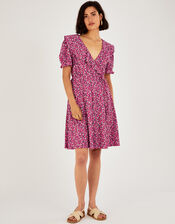 Ditsy Print Angel Sleeve Jersey Dress, Red (RED), large