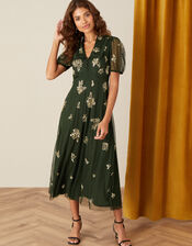 Lauren Embellished Tea Dress, Green (OLIVE), large