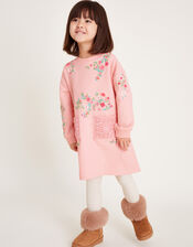Floral Embroidered Sweatshirt Dress, Pink (PINK), large