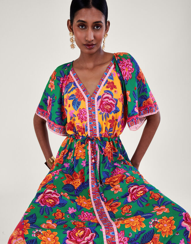 Contrast Floral Print Dress in LENZING™ ECOVERO™ Orange