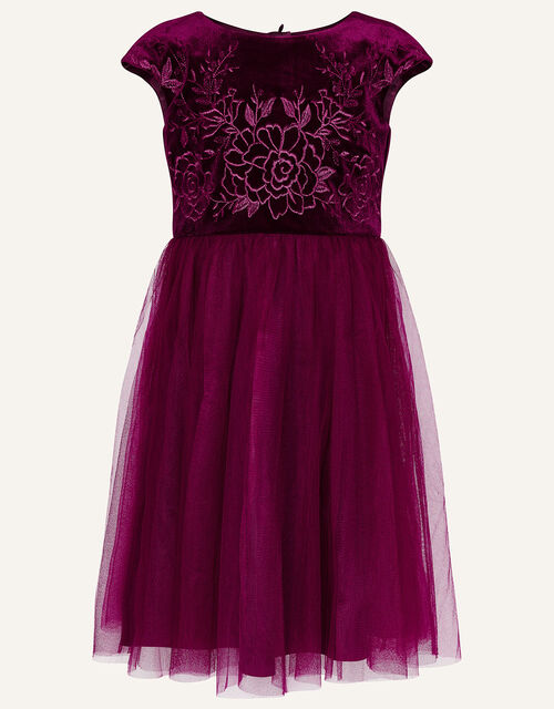 Floral Embroidered Velvet Dress Red Girls Dresses Monsoon Uk