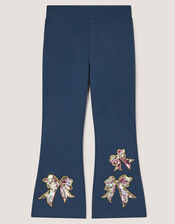 Sequin Bow Kick Flare Leggings, Blue (NAVY), large