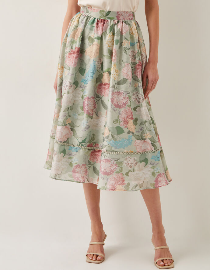 Green floral midi skirt