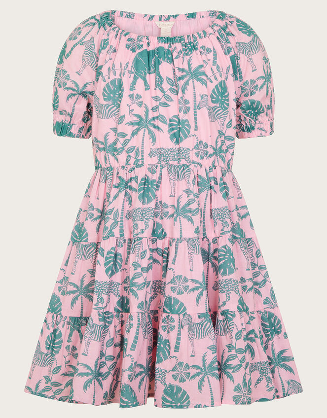 Short Sleeve Safari Print Dress, Pink (PALE PINK), large