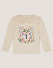 Sequin Butterfly Long Sleeve Top, Ivory (IVORY), large