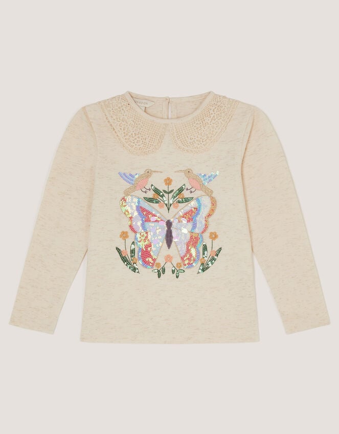 Sequin Butterfly Long Sleeve Top, Ivory (IVORY), large