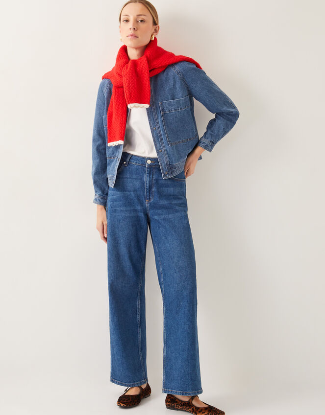 Binky Crop Collarless Denim Jacket, Blue (MID AUTHENTIC BLUE), large