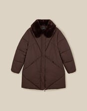 Iona Faux Fur Collar Padded Coat, Brown (CHOCOLATE), large