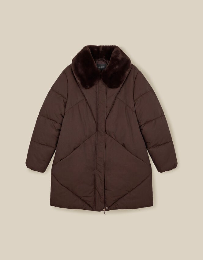 Iona Faux Fur Collar Padded Coat, Brown (CHOCOLATE), large