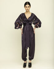 Tallulah & Hope Jodie Embroidered Wrap Jumpsuit, Grey (SMOKE), large