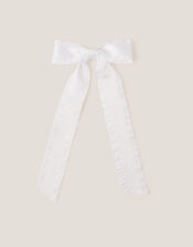 Frilly Bow School Hair Clip, White (WHITE), large