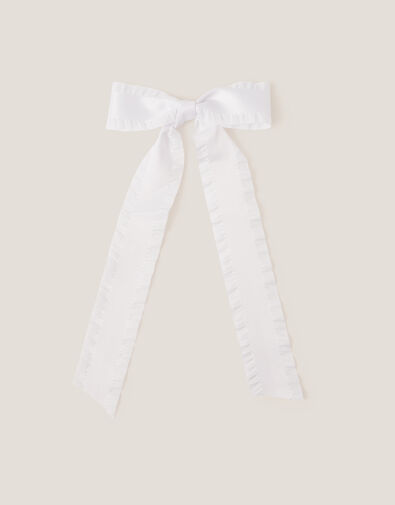 Frilly Bow School Hair Clip, White (WHITE), large