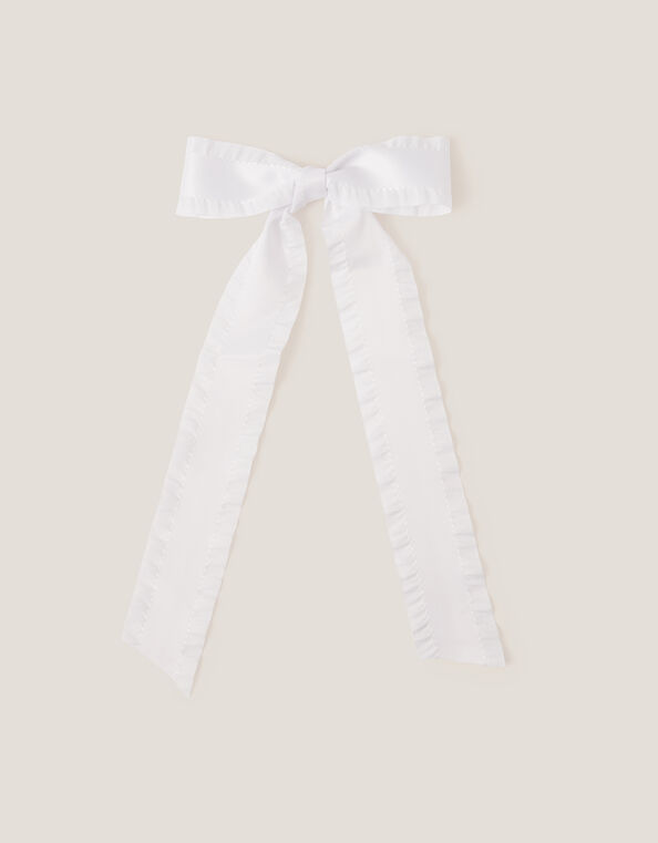 Frilly Bow School Hair Clip, White (WHITE), large