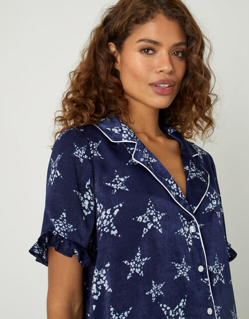 Star Print Short Pyjama Set, Blue (NAVY), large