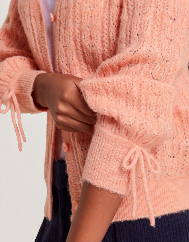 Super-Soft Pointelle Cardigan with Recycled Polyester, Orange (PEACH), large