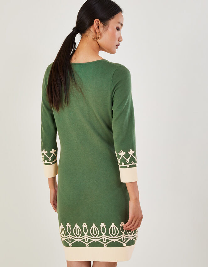 Cornelli V-Neck Short Dress in Sustainable Cotton, Green (GREEN), large