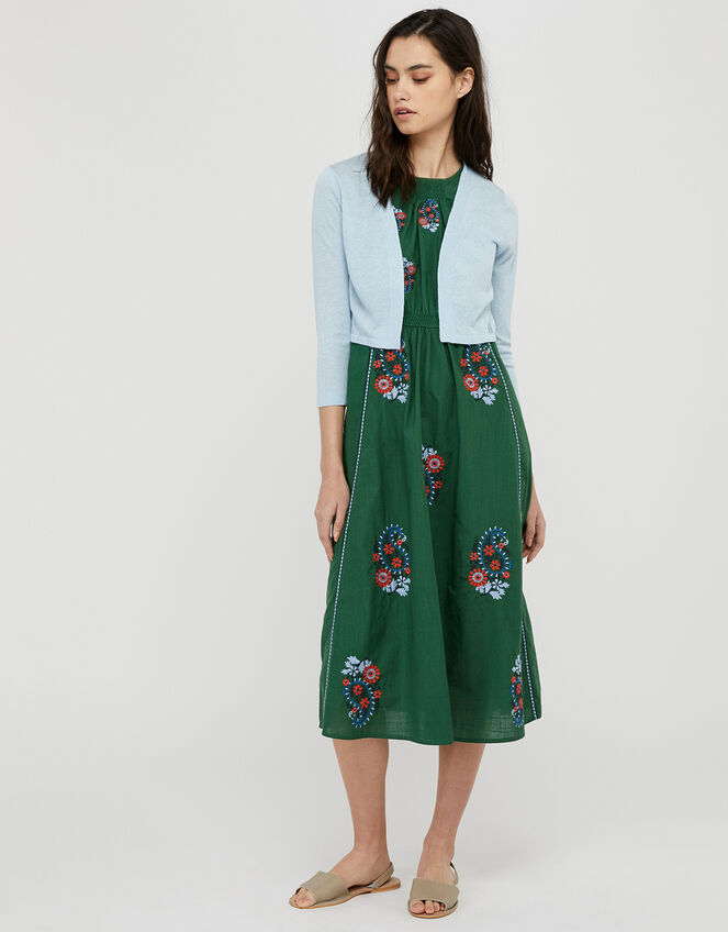 Pandora Pointelle Shrug in Linen Blend, Blue (BLUE), large
