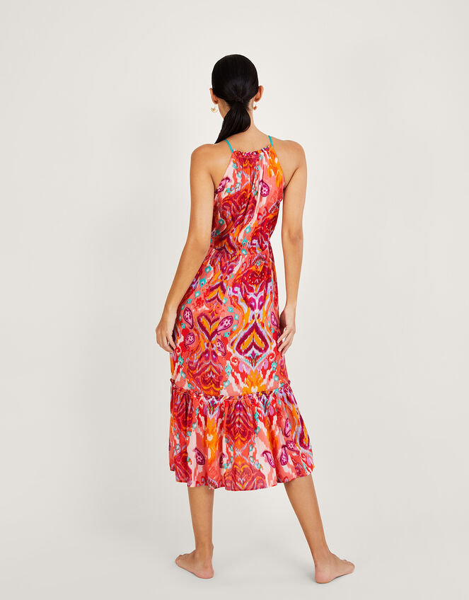 Ikat Paisley Print Halter Midi Dress in LENZING™ ECOVERO™ , Pink (PINK), large