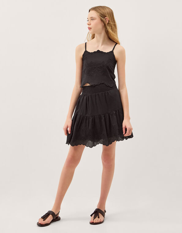 Embroidered Cotton Top & Skirt Set, Black (BLACK), large