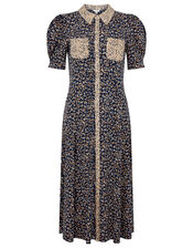 Animal Print Jersey Shirt Dress, Blue (NAVY), large