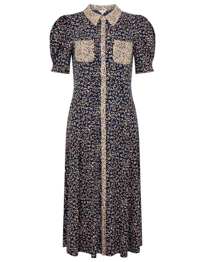Animal Print Jersey Shirt Dress, Blue (NAVY), large