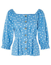Samia Spot Blouse in Organic Cotton, Blue (BLUE), large