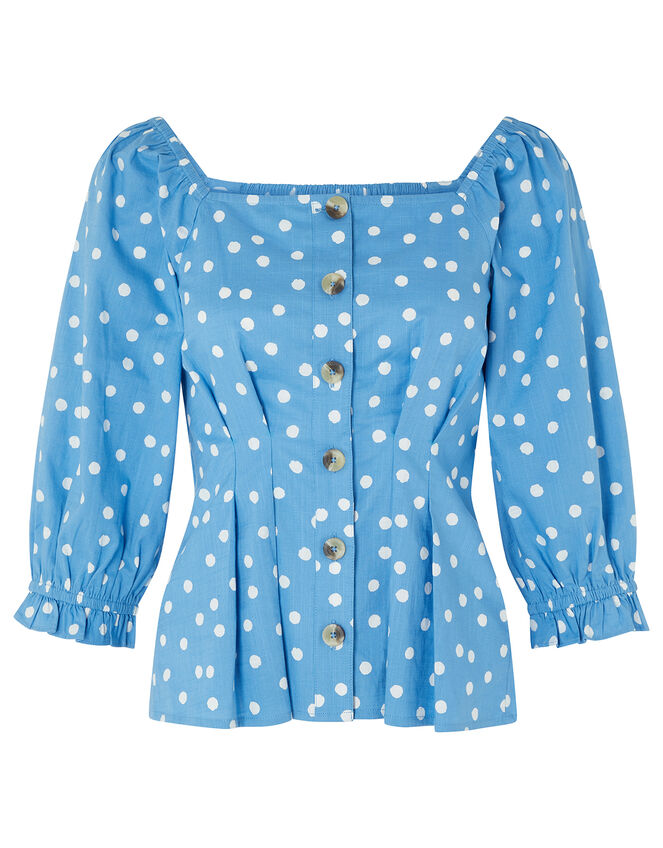 Samia Spot Blouse in Organic Cotton, Blue (BLUE), large