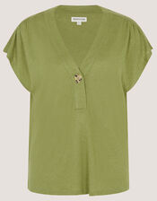 Lucy Linen Blend T-Shirt, Green (KHAKI), large