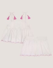 Baby Giraffe Embroidered Top & Shorts Set, Ivory (IVORY), large