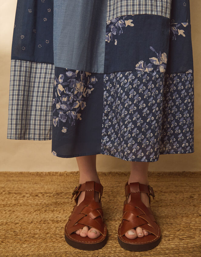 East Milly Floral Patchwork Midi Skirt, Blue (BLUE), large