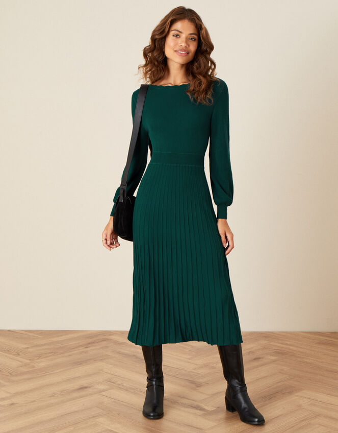 Scallop Neck Dress, Teal (TEAL), large