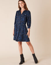 Ditsy Floral Short Jersey Shirt Dress, Black (BLACK), large